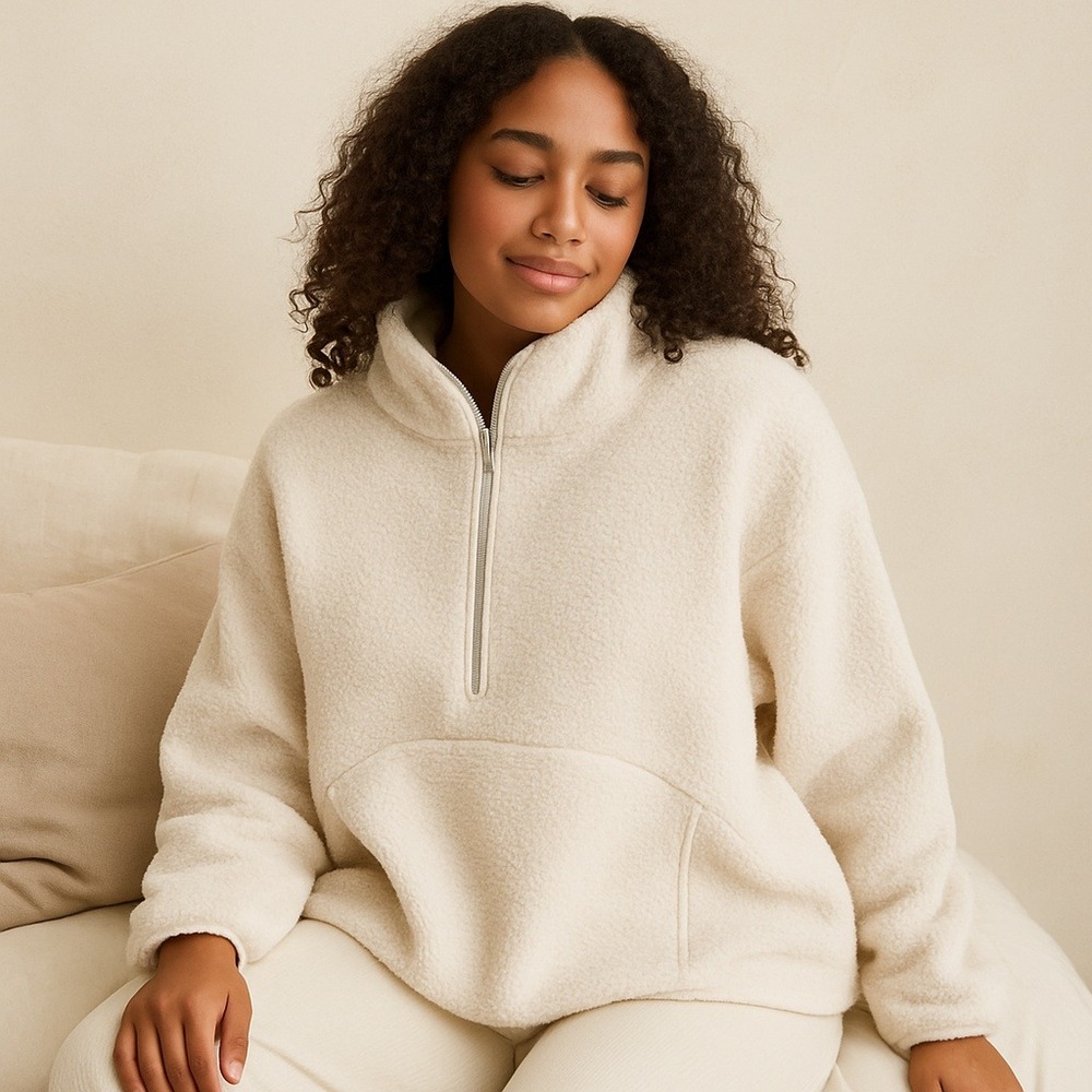Bailey 44 Sherpa Boucle 1/2 Zip Pullover Fleece‎ Lined in White Size XL